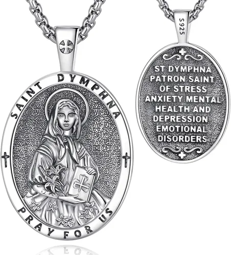Vista 59 de EUDORA Medalla de plata de ley S925 con collar de San Patrono para mujeres A01-Saint Benedict Medalla
