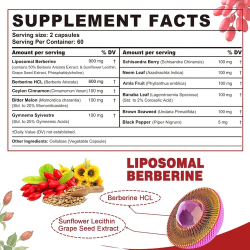 Vista 8 de Berberina Suplemento Orgánico 1500mg con Canela de Ceilán 120 Cápsulas