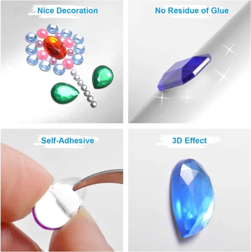 Vista 4 de Calcomanías de diamantes de imitación autoadhesivas, 1141 piezas de gemas para manualidades, calcomanías de cristal brillantes para manualidades