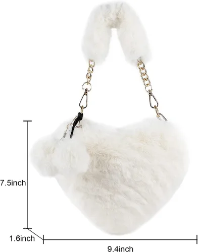 Vista 6 de SUKUTU Faux Fur Purse Women's Heart Shaped Evening Handbags Small Cute Phone Crossbody Bag Clutches for Girls