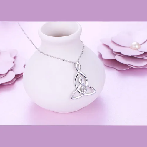 Vista 3 de FLYOW Collar de plata de ley 925 con nudo celta para mujer, regalo de cumpleaños para mamá