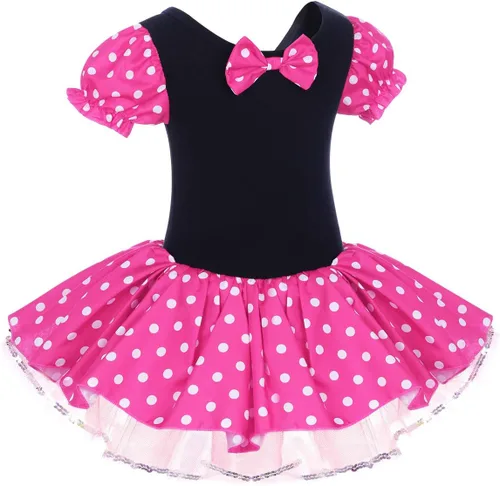 Vista 2 de IBTOM CASTLE Disfraz de princesa de lunares para niña pequeña, tutú de baile, leotardo de gimnasia