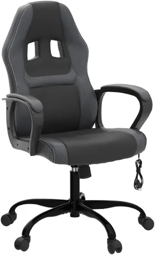 Vista 5 de Silla para videojuegos, silla de oficina de masaje, sillas ergonómicas de videojuegos, silla reclinable ajustable para computadora con soporte Negro