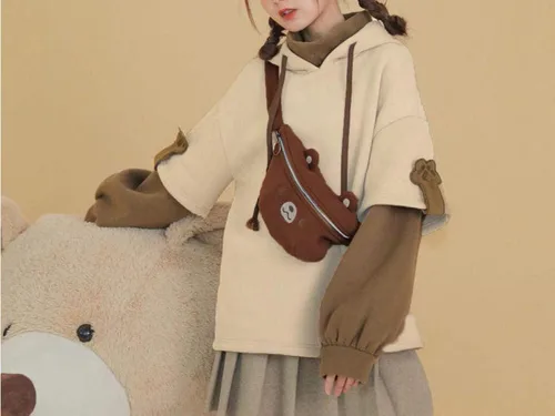 Vista 2 de Sudaderas con capucha de oso para mujer, lindas sudaderas de manga larga con bolsa de personalidad