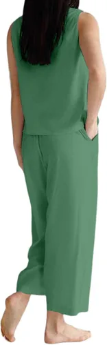 Vista 2 de Rooscier Conjunto de 2 piezas para mujer, cuello redondo, sin mangas, pantalones de pierna ancha con bolsillos