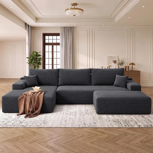 Vista 28 de AUGOP Sofá modular moderno de 96 pulgadas para sala de estar, sofá modular con sofás en forma de L, sofá tapizado sin hueso, asiento profundo, sofá