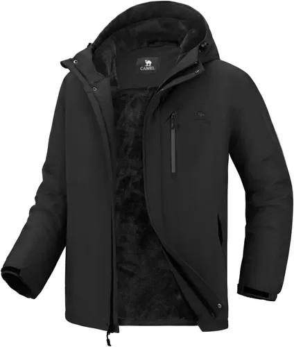 Vista 7 de CAMEL CROWN Chaqueta de esquí para hombre, impermeable, abrigo de nieve de invierno, resistente al viento, forro polar cálido, con capucha, parka