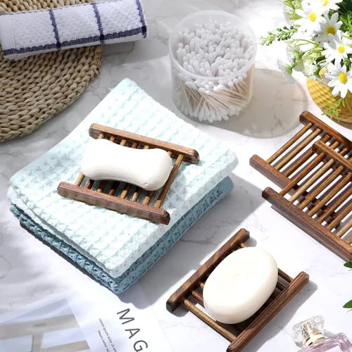 Vista 6 de Jabonera de bambú para jabonera de madera, ahorro de bandeja de jabón de madera, estuche de madera para ducha, rectangular, bañera, ducha, platos