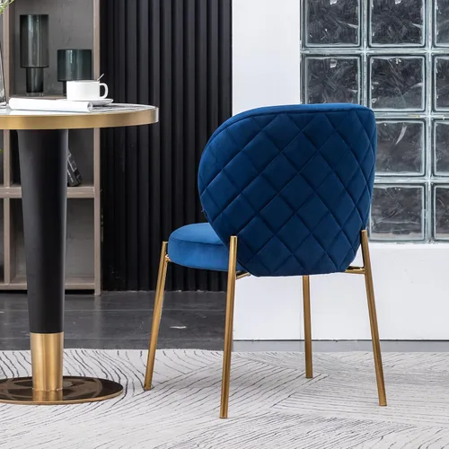Vista 8 de Amoa - Juego de 2 patas de metal dorado contemporáneas con sillas de comedor tapizadas de terciopelo, color azul