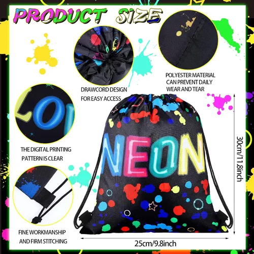 Vista 9 de Sweetude 24 bolsas de regalo de fiesta Let's Glow con cordón, decoración para niñas, niños, cumpleaños, bodas, fiestas