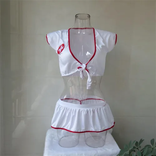 Vista 6 de SEXYTINE Disfraz de enfermera sexy ruiseñor travieso conjunto de lencería seductora para mujer con sombrero, brasier superior, vestido, tanga