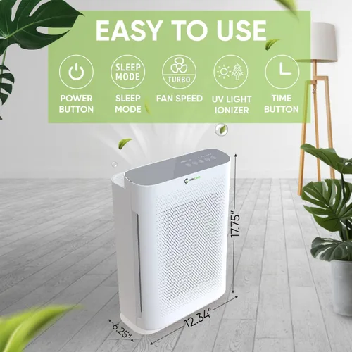 Vista 5 de Purificador de aire para alergias en el hogar y mascotas Filtro H13 True HEPA 4 en 1/ionizador/carbono + luz UV Purificadores de aire portátiles