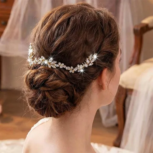 Vista 4 de Unicra Peines de cristal para el cabello, tocados nupciales, accesorios para el cabello de boda para novias (dorado)