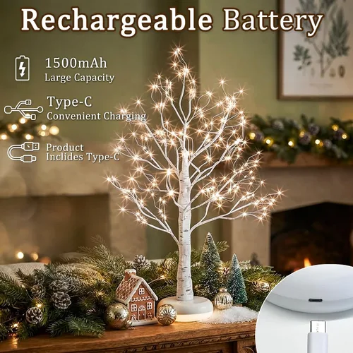 Vista 3 de EAMBRITE Árbol de abedul iluminado con luces LED, lámpara de árbol