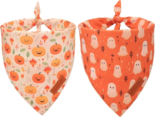 Vista 8 de PTDECOR Bandana de Halloween para perro, bufanda festiva reversible para mascotas, varios tamaños, bandanas triangulares de Halloween para cachorros
