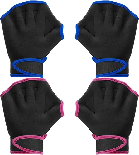 Vista 12 de Sumind - 2 pares de guantes de natación para mujeres y hombres, guantes de neopreno con malla para aeróbicos acuáticos, ejercicio de piscina, Negro