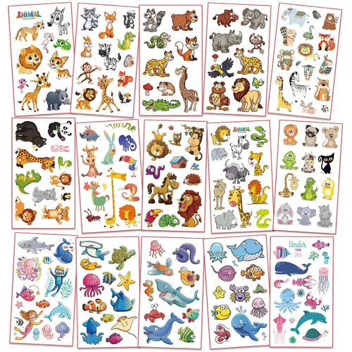 Vista 2 de Tatuajes temporales impermeables para niños – 350 piezas Animales, insectos y animales marinos Hojas de tatuaje temporales para niños Recuerdo