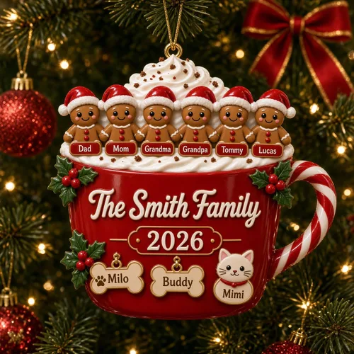 Vista 5 de Taza de Navidad personalizada con diseño de pan de jengibre 2026 Taza de crema_02