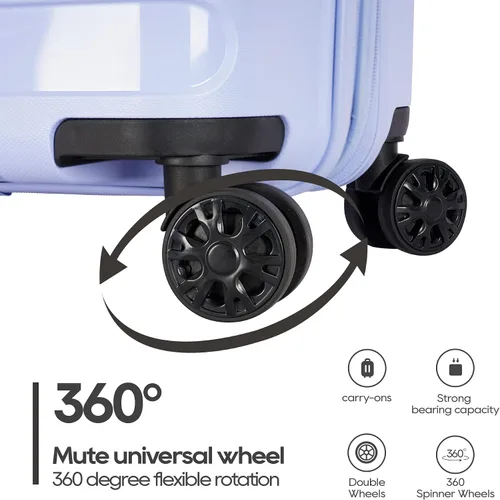 Vista 5 de Material de polipropileno antiarañazos de gran capacidad expandible Equipaje de 8 ruedas Spinner Equipaje, Azul pastel, 3-pc Set (202428)