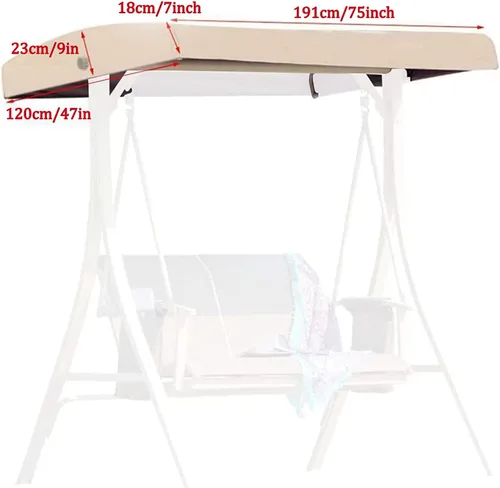 Vista 7 de Toldo de repuesto para asiento de columpio de jardín, cubierta de toldo de columpio de 3 plazas, cubierta superior impermeable para silla columpio