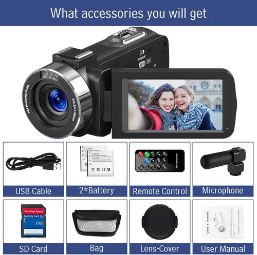 Vista 7 de Ultra 4K 80MP Camcorder Video Camera Vlogging Camera for YouTube IR Night Vision Camera 18X Digital Zoom 3.0 IPS Screen Video Recorder with 32GB SD