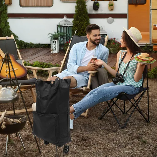 Vista 5 de FOMIYES Bolsa plegable de la carretilla Bolsa de compras plegable con ruedas Carrito de compras plegable Cajón de carro utilitario Negro