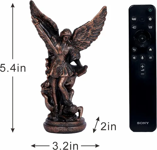 Vista 7 de Estatua de Arcángel de San Miguel – Escultura de ángel de arcángel de bronce de San Miguel, 5.2 pulgadas, figura católica cristiana