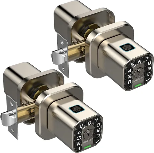 Vista 10 de Richelock - Perilla de puerta de huellas dactilares, cerradura de puerta biométrica inteligente con teclado, perilla de puerta de código de entrada