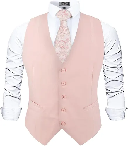 Vista 23 de Alizeal Chaleco de Traje de Negocios Clásico de Color Sólido para Hombre de Ajuste Regular Chaleco de Esmoquin para Boda