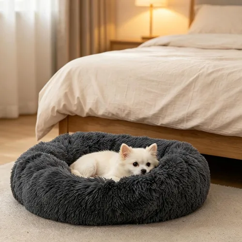 Vista 5 de Camas para gatos de interior, cama redonda para perros pequeños, color gris Gris-oscuro