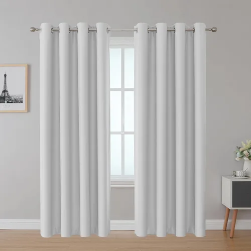 Vista 17 de Inherent Fire Retardant Blackout Curtains, Grommet Top, NFPA 701 Certified Flame Resistant Drape, FR Window Curtains for Classroom, 2 Panels, Black