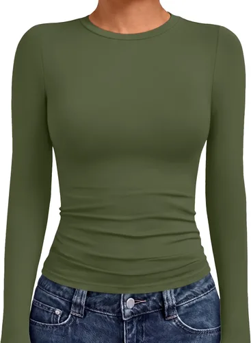 Vista 13 de AUTOMET - Camisetas ombligueras de manga larga para mujer, básicas, de compresión, para salir, otoño, ropa de moda del año 2000 Blanco