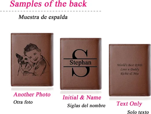 Vista 4 de Fudeeluyee Carteras personalizadas para hombre, con foto grabada, monograma, carteras personalizadas para hombre con foto grabada, bolso de cuero