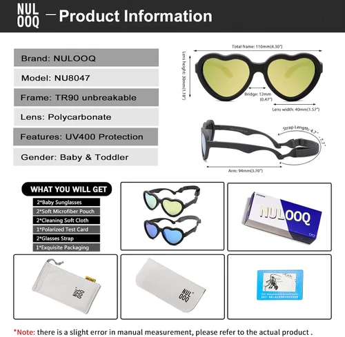 Vista 6 de Gafas de sol polarizadas flexibles en forma de corazón para bebés con correa ajustable para niños pequeños y bebés de 0 a 24 meses B9*