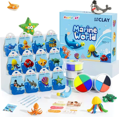 Vista 11 de Kit de arcilla seca al aire – tema de animales, arcilla para modelar para niños, arcilla mágica modelo de bricolaje con herramientas de escultura