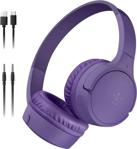Vista 12 de Belkin SoundForm Mini - Auriculares inalámbricos Bluetooth para niños, batería de 30 horas, límite de volumen seguro de 85 dB, micrófono integrado