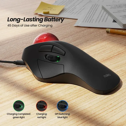 Vista 5 de Nulea M505B Ratón Trackball Inalámbrico, Ratón Ergonómico Recargable RGB Rollerball, Control Fácil con Dedo Índice con 5 DPI Ajustables, Conexión