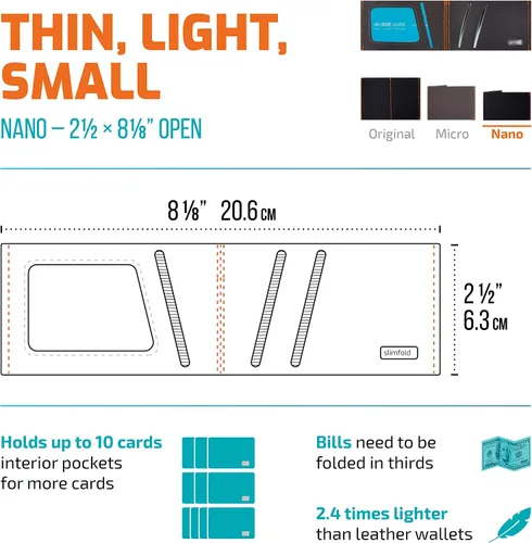 Vista 3 de SlimFold Cartera minimalista - Opción RFID - Delgada, duradera e impermeable garantizada - Fabricado en Estados Unidos - Tamaño NANO, Negro