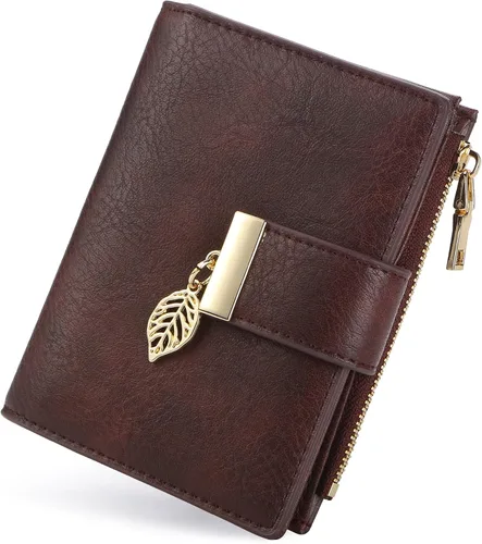 Vista 7 de yiijay Billetera pequeña para mujer, con bloqueo RFID, de piel, plegable, tarjetero para tarjetas de crédito para mujeres, cartera compacta