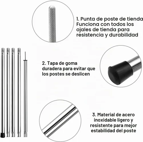 Vista 4 de KOMCLUB Lona telescópica ajustable negra para acampar de acero inoxidable Plateado