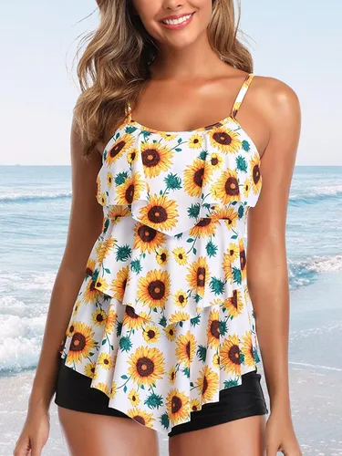 Vista 4 de Summer Mae Traje de baño tankini de 2 piezas con volantes y pantalones cortos para mujer