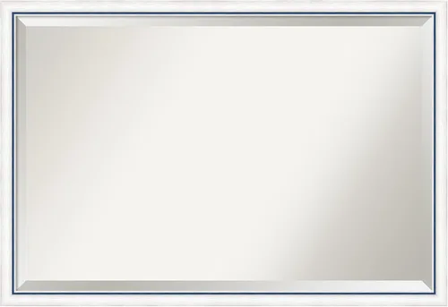 Vista 10 de Amanti Art - Espejo de baño blanco para sobre lavabo, espejo de tocador rectangular Morgan blanco azul de 22x18, marco de madera moderno pequeño, se