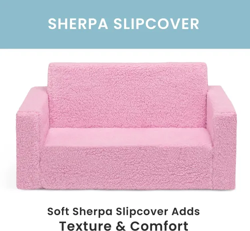 Vista 19 de Delta Children Cozee - Sofá convertible 2 en 1 de sherpa abatible para niños, color rosa