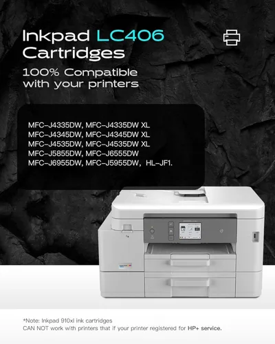 Vista 2 de iNKPAD Cartuchos de tinta compatibles LC406 para Brother LC-406 LC406XL compatibles con impresoras MFC-J4335DW J5855DW J6555DW J4535DW MFC-J6955DW