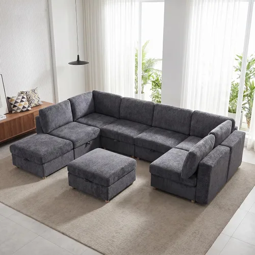 Vista 15 de ERYE Sofá modular de 68 pulgadas con asiento profundo, sofá modular de almacenamiento con respaldo y reposabrazos de combinación gratuita, sofá