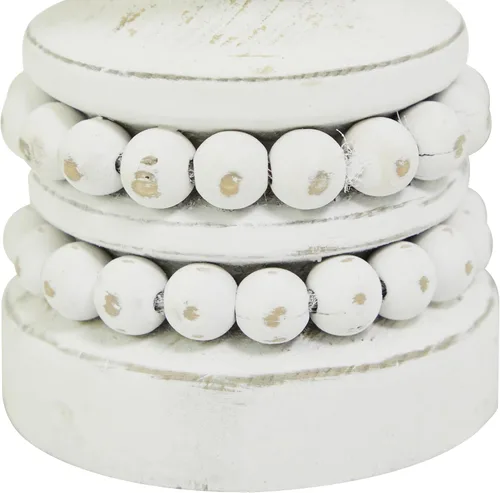 Vista 4 de Deco 79 - Portavelas decorativo de madera con cuentas, soporte de vela de pilar, juego de 2 portavelas, 8 pulgadas, 4 pulgadas de alto, blanco