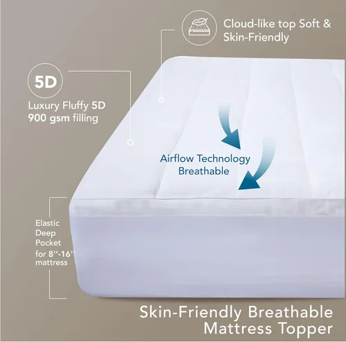Vista 3 de Epitex - Cubrecolchón extra grueso y de apoyo para el dolor de espalda, funda de colchón transpirable de algodón puro, diseño de bolsillo profundo