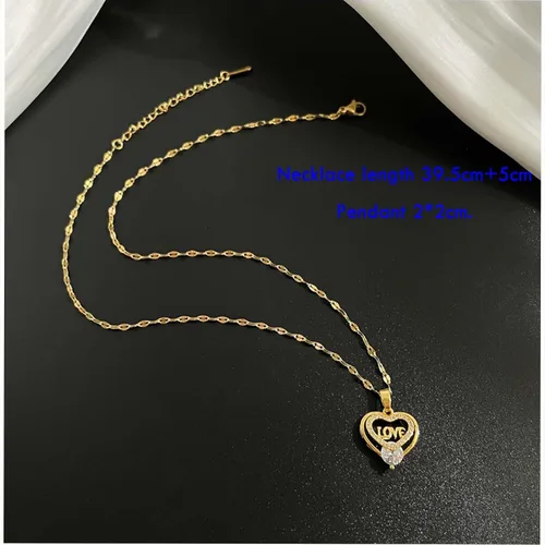 Vista 4 de 14K Gold-plated Love Heart Necklace or Orchid Pendant Women Necklace with Cubic Zirconia, Adjustable Titanium Steel Collarbone Necklace for Women.