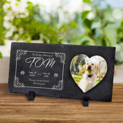 Vista 29 de Farfume Piedras conmemorativas personalizadas para mascotas con foto y texto Marcadores personalizados para tumbas para mascotas Lápidas