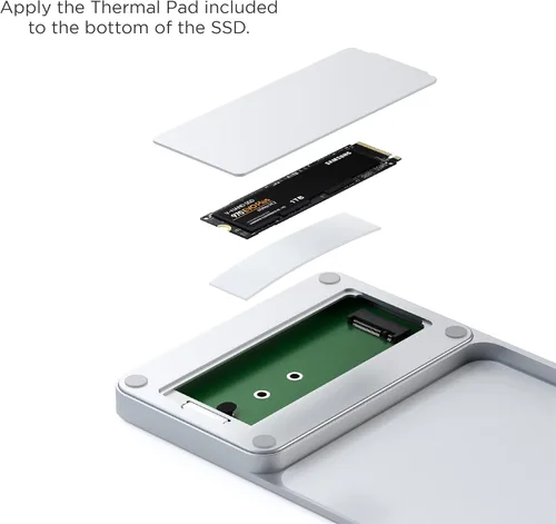 Vista 3 de Satechi Base delgada USB C para iMac de 24 pulgadas con carcasa sin herramientas para SSD M.2 PCIe NVMe y SATA, puerto de datos USB C, USB A, 2 USB